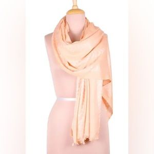 NOVICA Artisan Shawl/Scarf in Peach with White Chevron Pattern